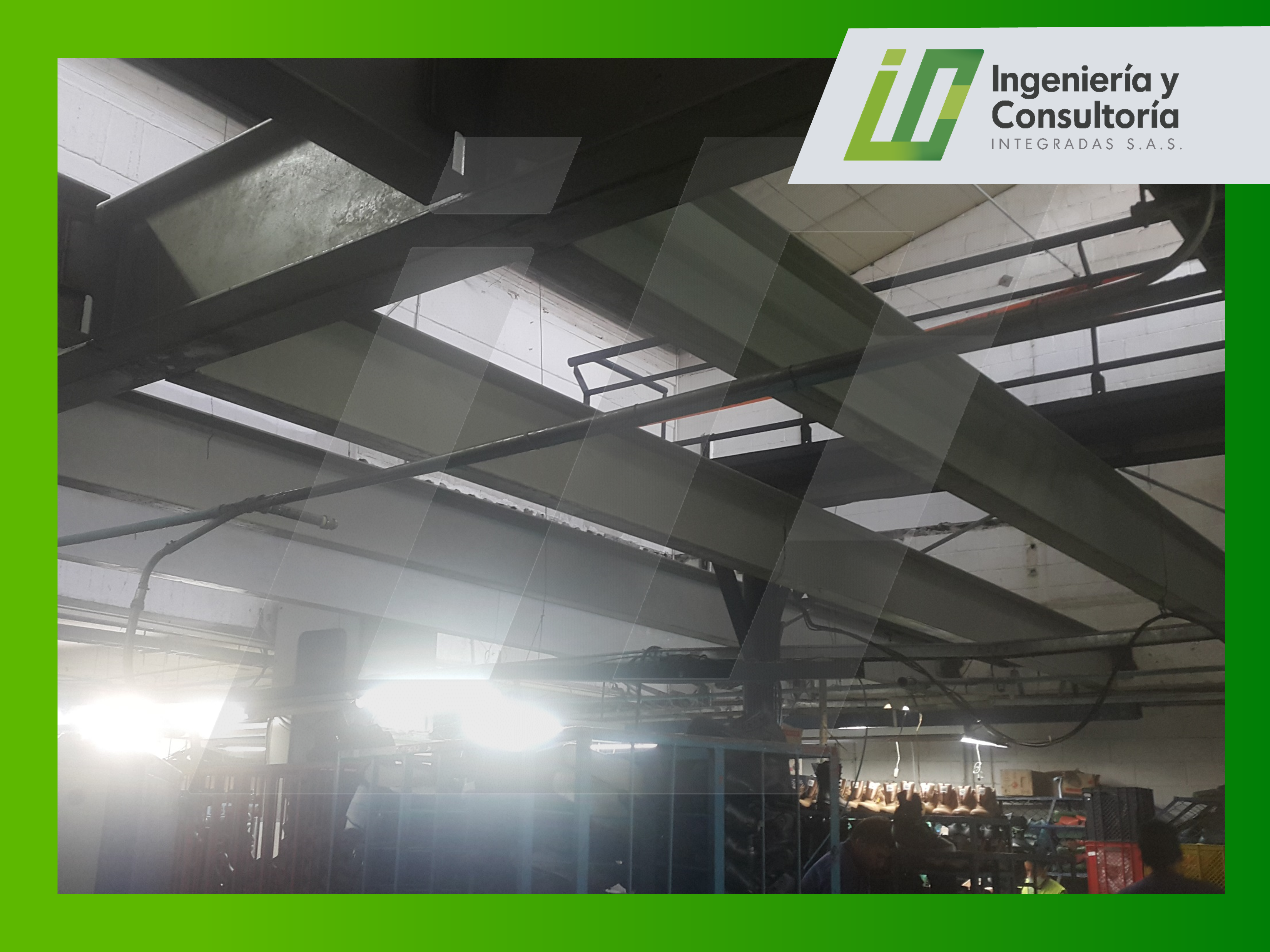 Estructura para mezanine de uso industrial, estructura de acero y sección compuesta, capacidad de carga 1200 kg/m², area 500 m². Durante la instalación no se interumpió la producción del clente.